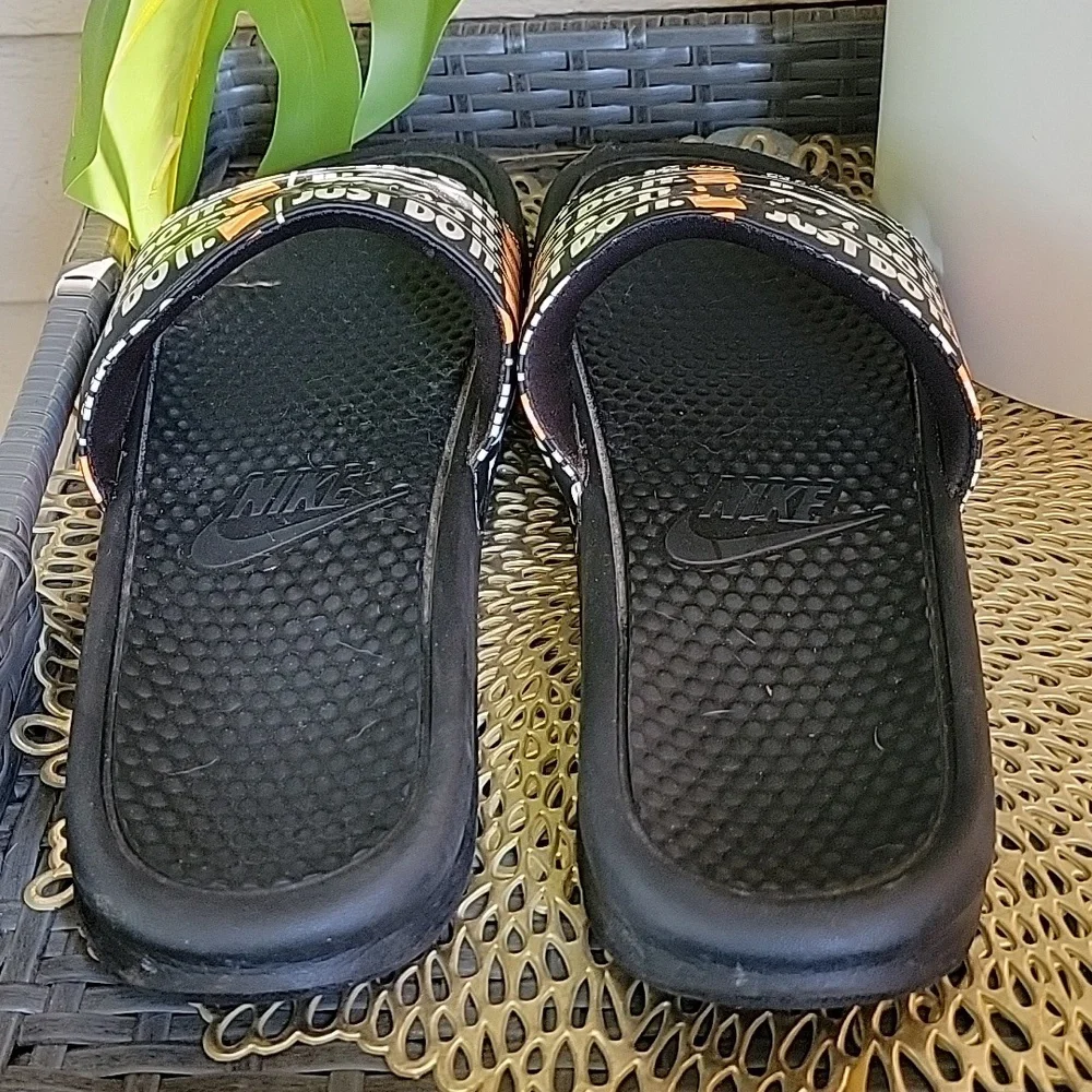Nike Mens Benassi Just Do It Slide Flat Sandals Black White Orange Size 13